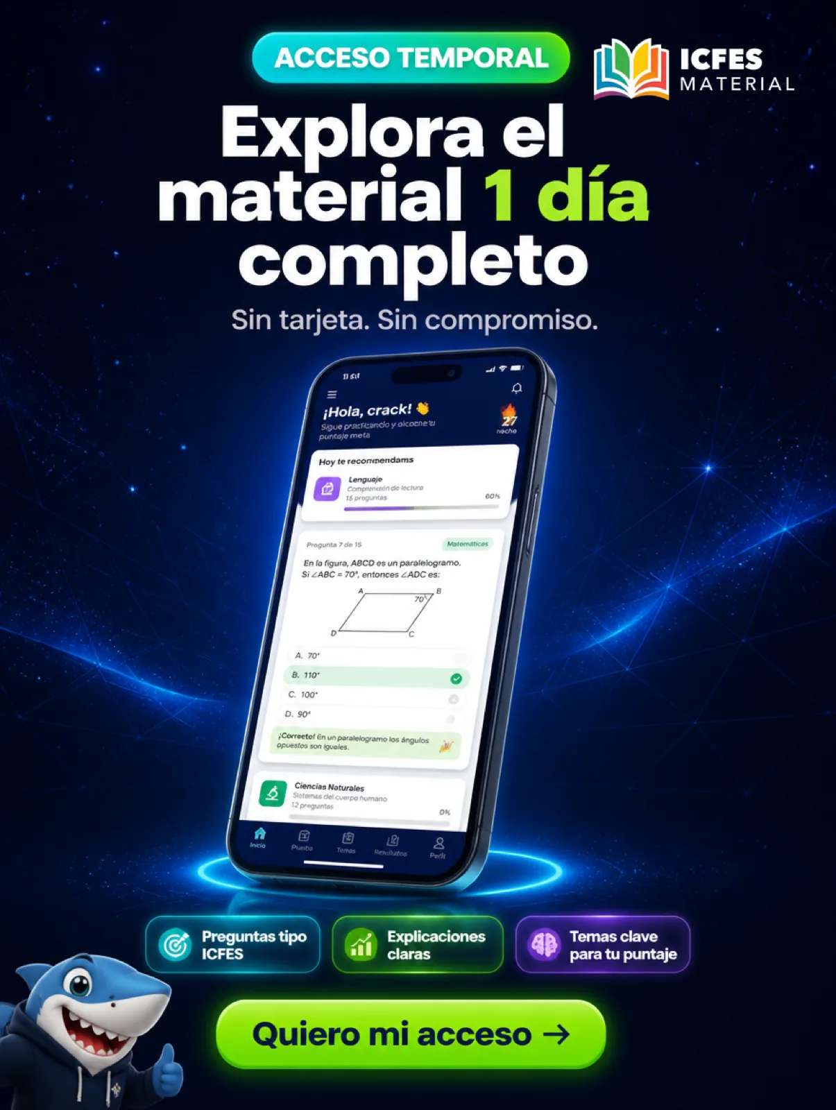Acceso temporal: explora el material 1 día completo, sin tarjeta y sin compromiso