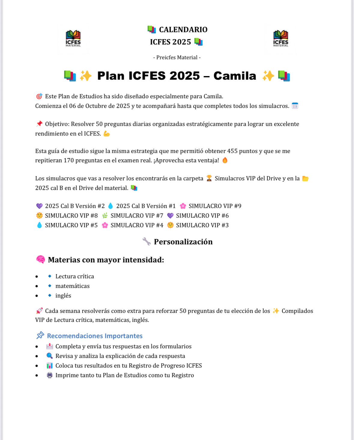 Plan de Estudio Personalizado